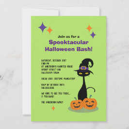 Invitación Gato atómico de Halloween de mediados del siglo