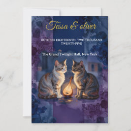 Invitación Gato Azul Medianoche Acuarela Boda Amor Emocional