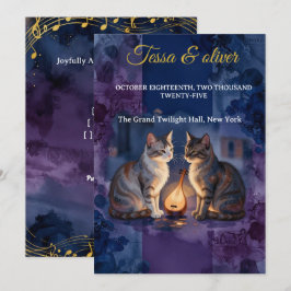 Invitación Gato Azul Medianoche Acuarela Boda Amor Emocional
