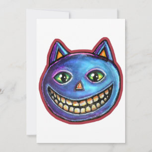 Invitación Gato azul sonriente Vintage Halloweenies