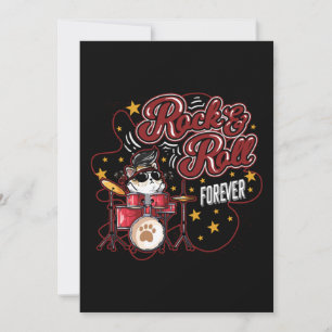 Invitación Gato Baterista Divertido Rock n Roll Genial Para S