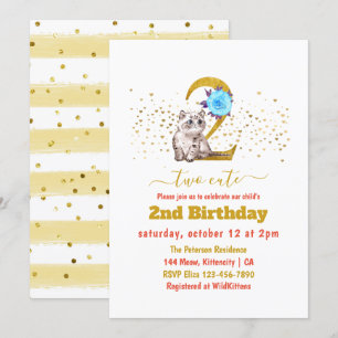 Invitación Gato bebé y flores segundo cumpleaños