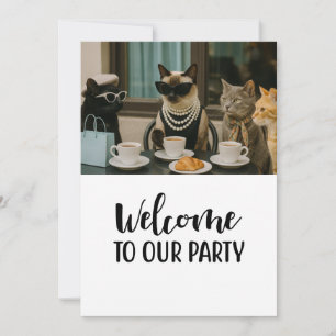 Invitación Gato Bienvenidos a nuestro fiesta de café de té