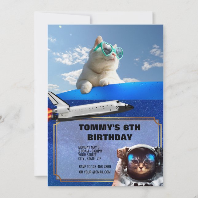 Invitación Gato blanco de vacaciones (Anverso)