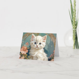 Invitación Gato blanco estilo Alphonse Mucha