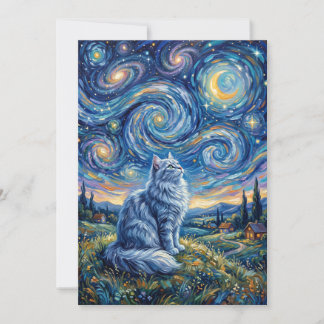 Invitación Gato Blanco Místico y Cielo Cósmico | Fantasía