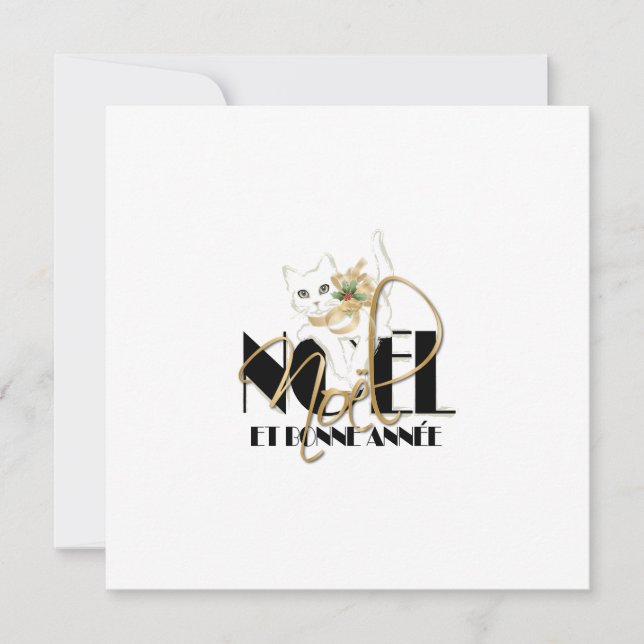 Invitación Gato Blanco, Navidad y Feliz Año Nuevo (Anverso)
