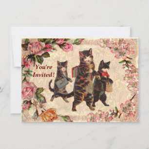 Invitación Gato Bonito Vintage Gatitos antiguos