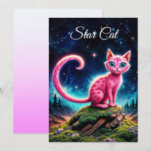 Invitación Gato brillante caprichoso, ojos azules de cola lar