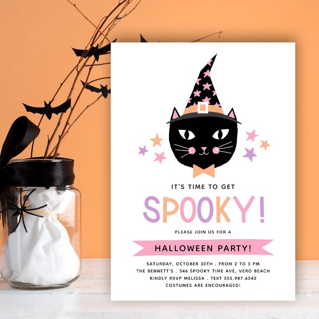 Invitación Gato brujo negro lindo pastel fiesta de Halloween (Subido por el creador)