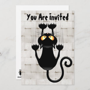 Invitación Gato cayendo en el divertido personaje de la caric