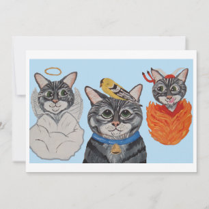 Invitación Gato con ángel y diablo