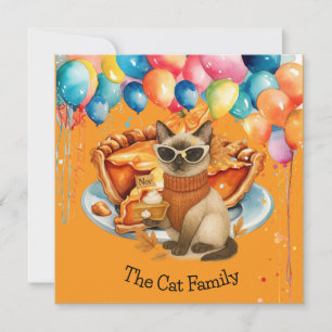 Invitación Gato con calabaza para Fiesta de Acción de Gracias