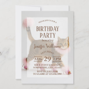 Invitación Gato con estilo en tacones rosas y glamour esponjo