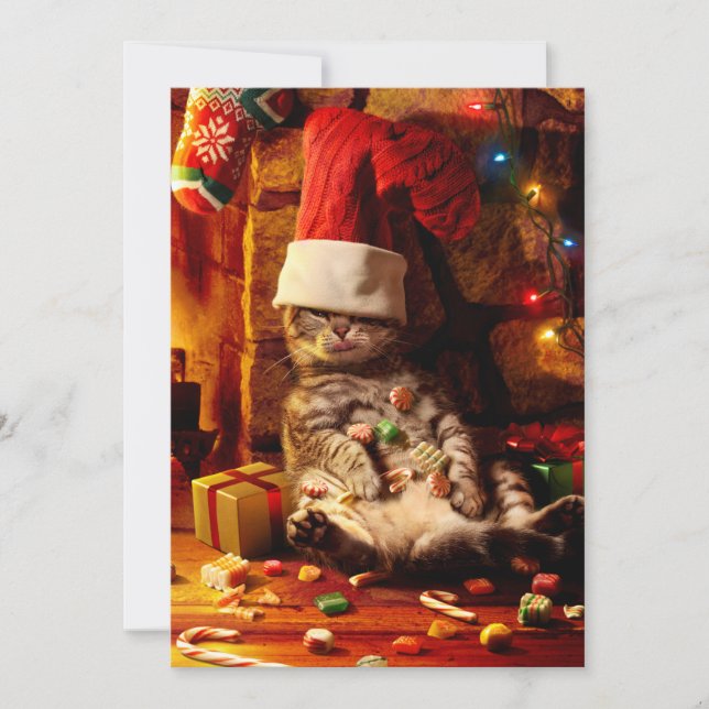 Invitación Gato con media en la cabeza (Anverso)