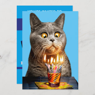 Invitación Gato con vidrio caliente de cumpleaños