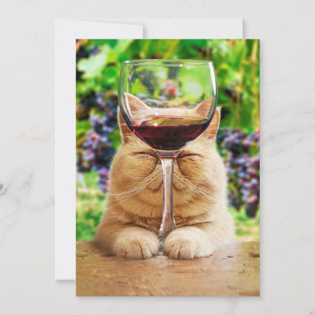 Invitación Gato con vidrio de vino (Anverso)