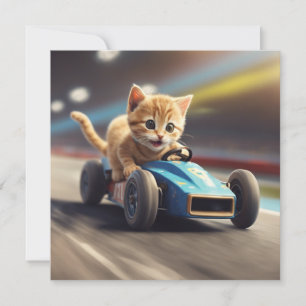 Invitación Gato conduciendo un coche de carreras