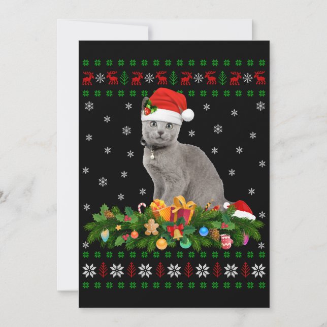 Invitación Gato de animal amante de Santa Hat gato azul ruso (Anverso)