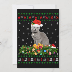Invitación Gato de animal amante de Santa Hat gato azul ruso