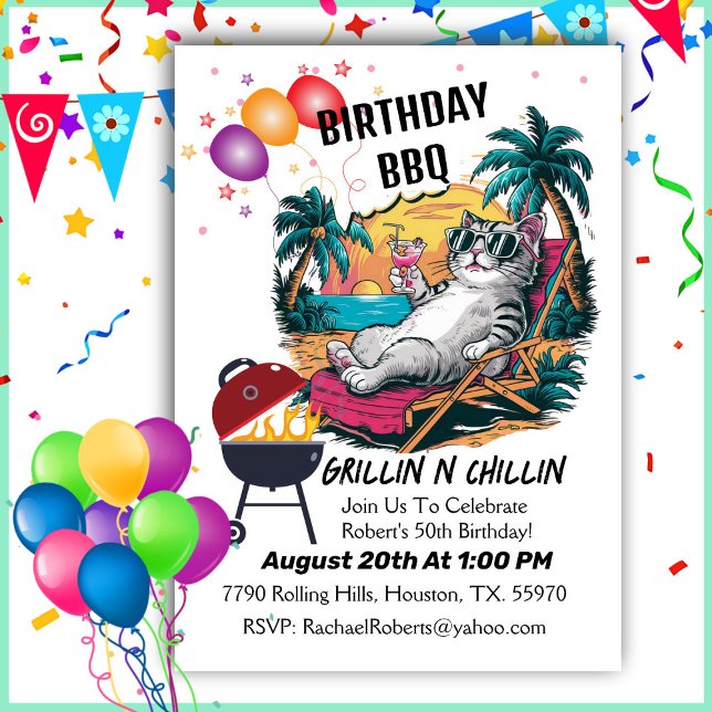 Invitación Gato De Barbacoa De Cumpleaños Grillín Y Chillin (Subido por el creador)
