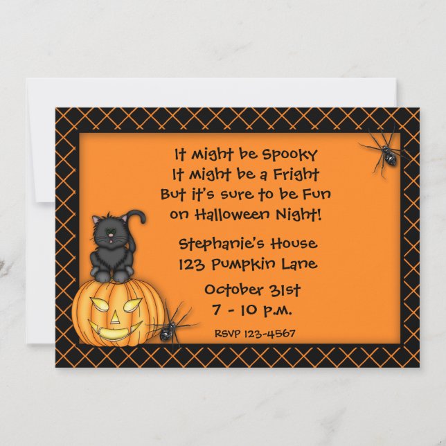 Invitación Gato de calabaza de Halloween (Anverso)