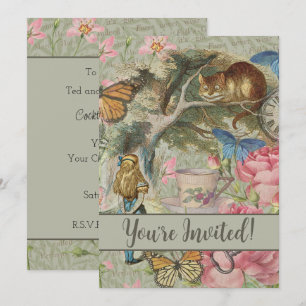 Invitación Gato de Cheshire de Alicia Jardín del Árbol de Won