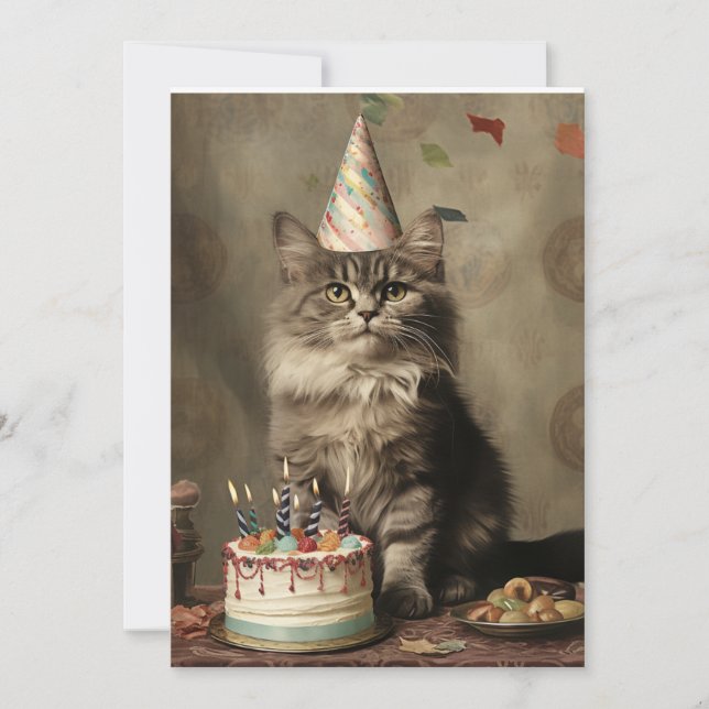 Invitación Gato de cumpleaños (Anverso)