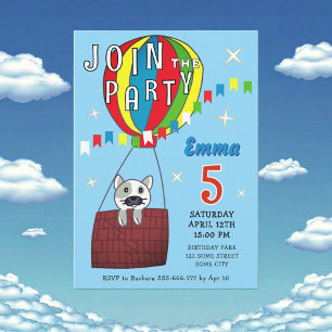 Invitación Gato de Cumpleaños en Globo Aerostático Caprichoso