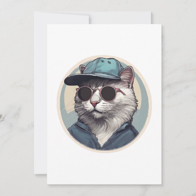 Invitación Gato de dibujos animados con gafas de sol  (Anverso)