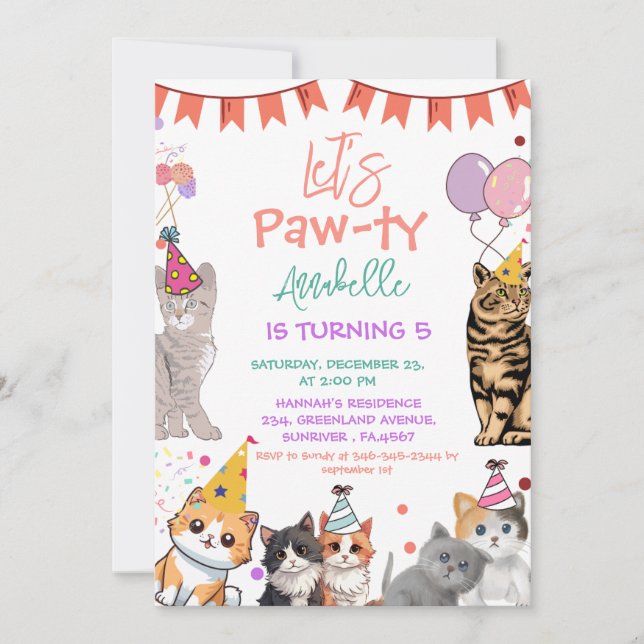 Invitación Gato de gatito vamos a cumpleaños inmorales (Anverso)