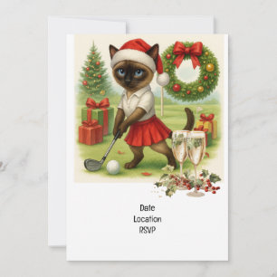 Invitación Gato de Golfer usa Sombrero Santa para Navidades