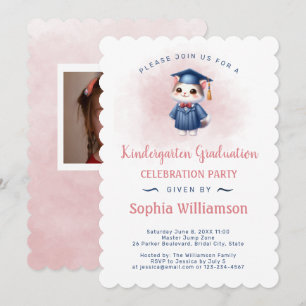 Invitación Gato de graduación de Chica de kindergarten