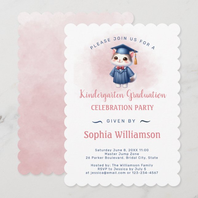 Invitación Gato de graduación para Chica (Anverso / Reverso)