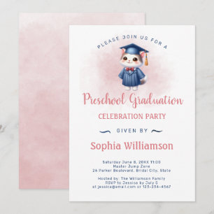 Invitación Gato de graduación preescolar para Chica