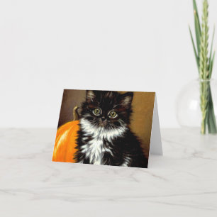 Invitación Gato de Halloween blanco y negro vintage