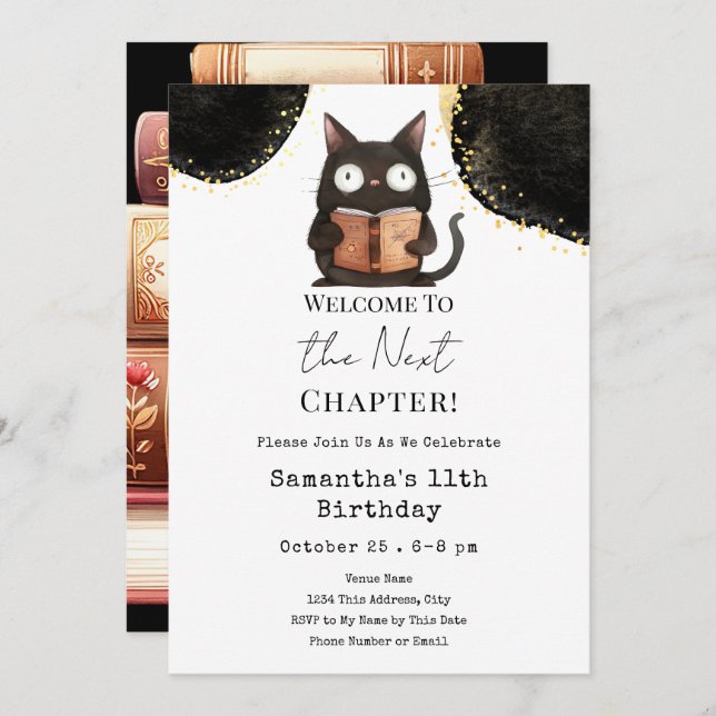 Invitación Gato de Halloween Próximo Capítulo 11 Cumpleaños (Anverso / Reverso)