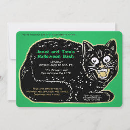 Invitación Gato de Halloween retro personalizable