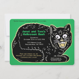 Invitación Gato de Halloween retro personalizable