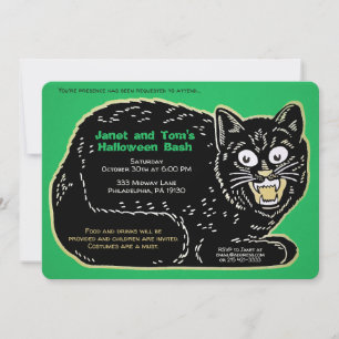 Invitación Gato de Halloween retro personalizable