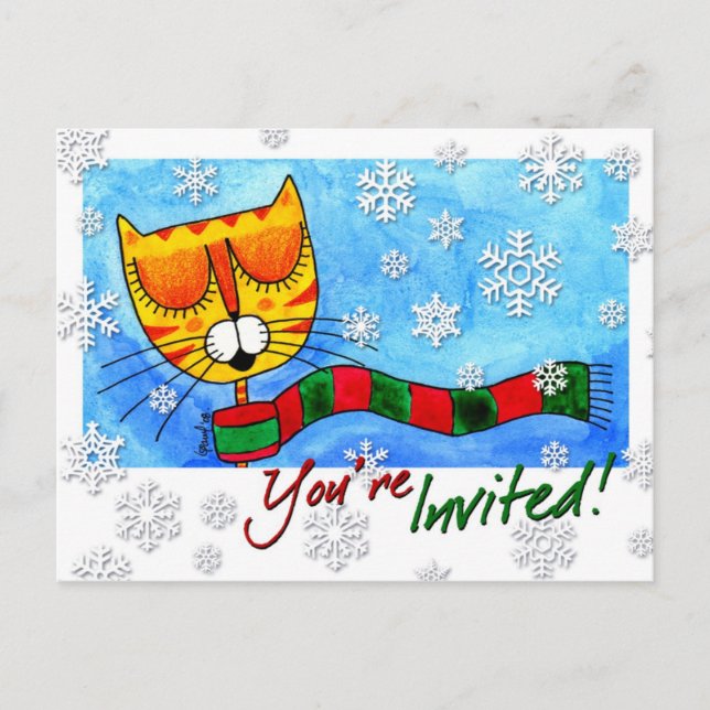 Invitación Gato de invierno - ¡Estás invitado! Postal (Anverso)