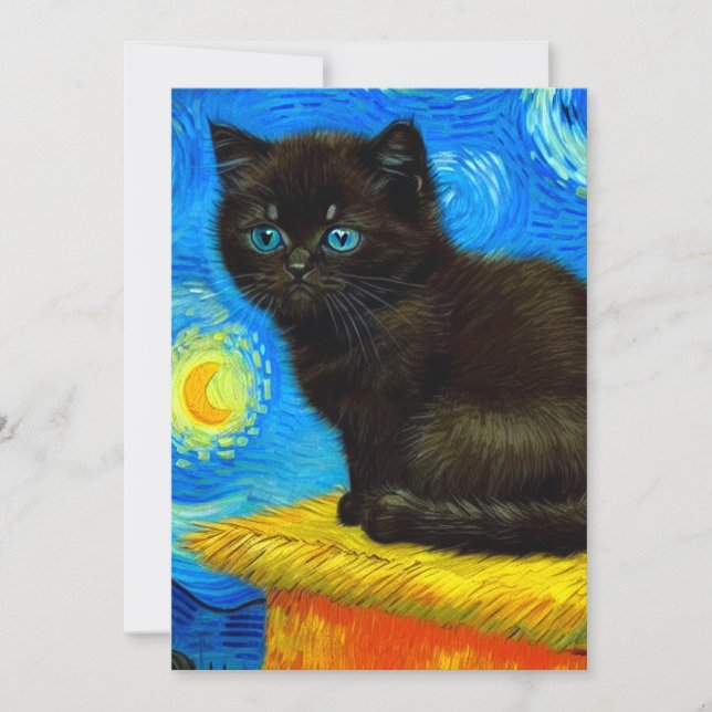 Invitación Gato de la Noche Estrellada al estilo de Van Gogh (Anverso)