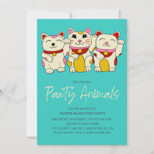 Invitación Gato de la Suerte Japonés Maneki Neko Agitando Cum
