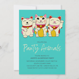 Invitación Gato de la Suerte Japonés Maneki Neko Agitando Cum