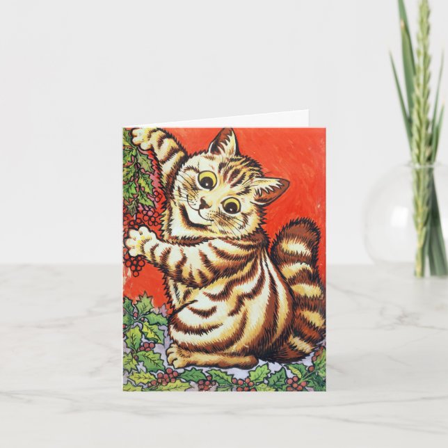 Invitación Gato de Navidad de Louis Wain decorando personaliz (Anverso)