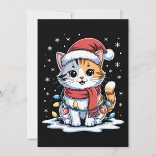 Invitación Gato de Navidad Sombrero de Santa Bufanda Luces Ni