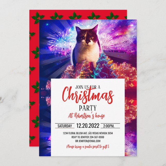 Invitación Gato de Navidades gigantes (Anverso / Reverso)