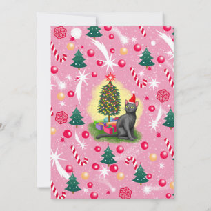 Invitación Gato de Navidades rosados