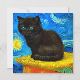 Invitación Gato de noche estrellada al estilo de Van Gogh