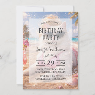 Invitación Gato de Playa Glamuroso con Gafas de Sol y Bikini 